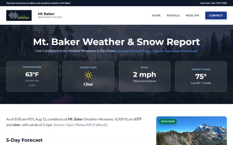 Mt Baker Weather website